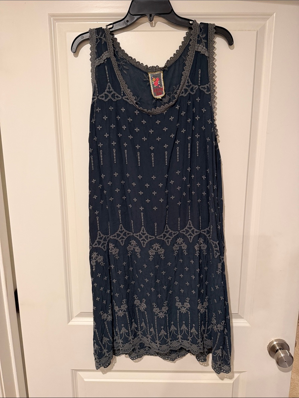 Johnny Was Navy Blue Embroidered Sleeveless Mini Dress